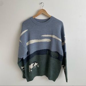 Prairie cow knit sweater size medium NWOT